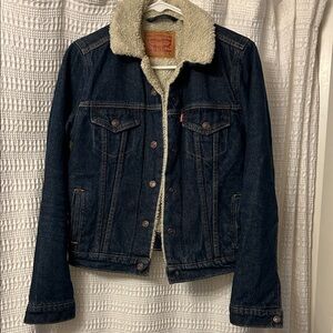 Levi's Navy Jean Jacket with White Sherpa Collar